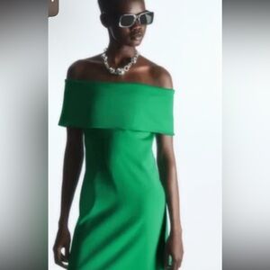 COS Vibrant Green Off the Shoulder Dress